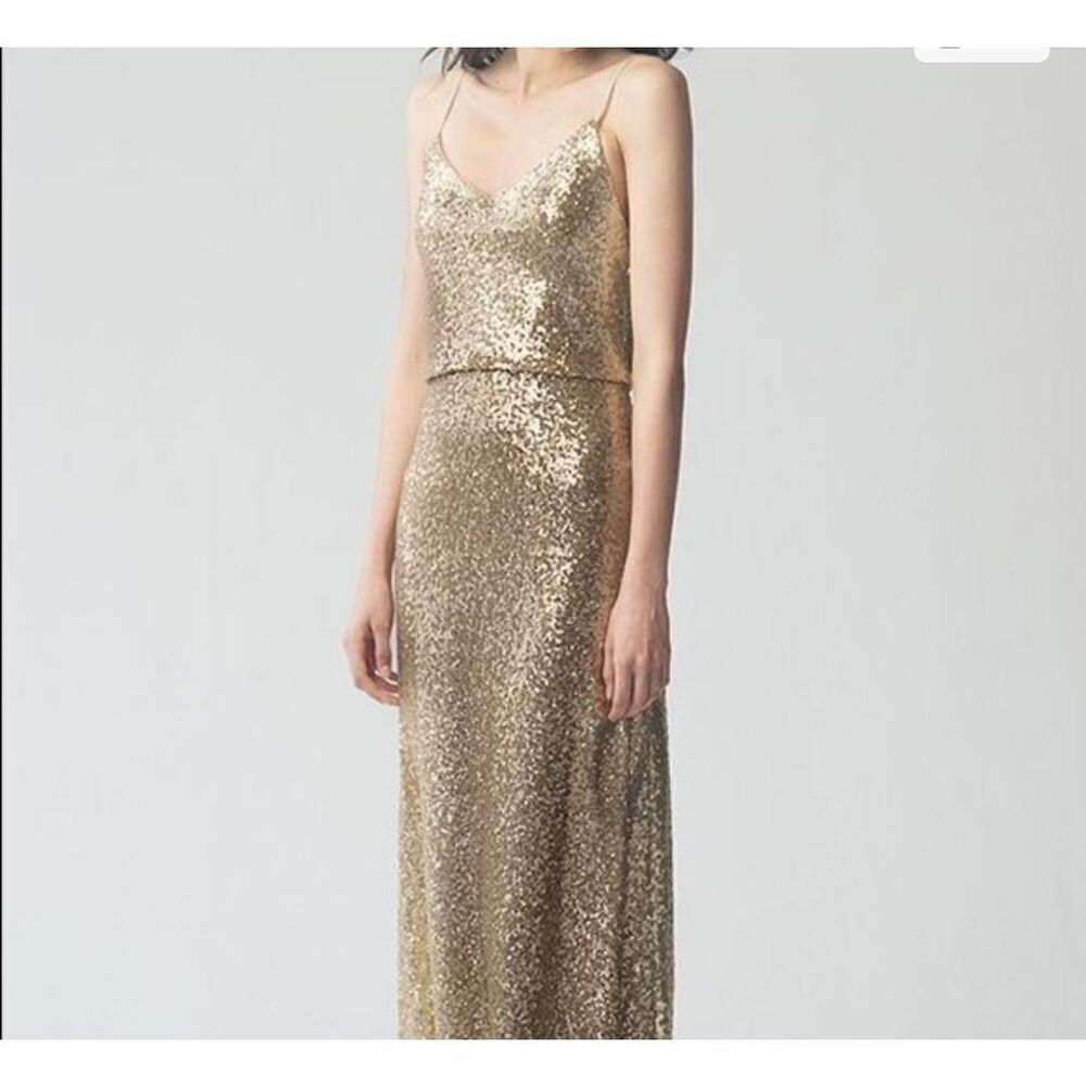 JENNY YOO Jules Sequin Blouson Gown Gold Size 10